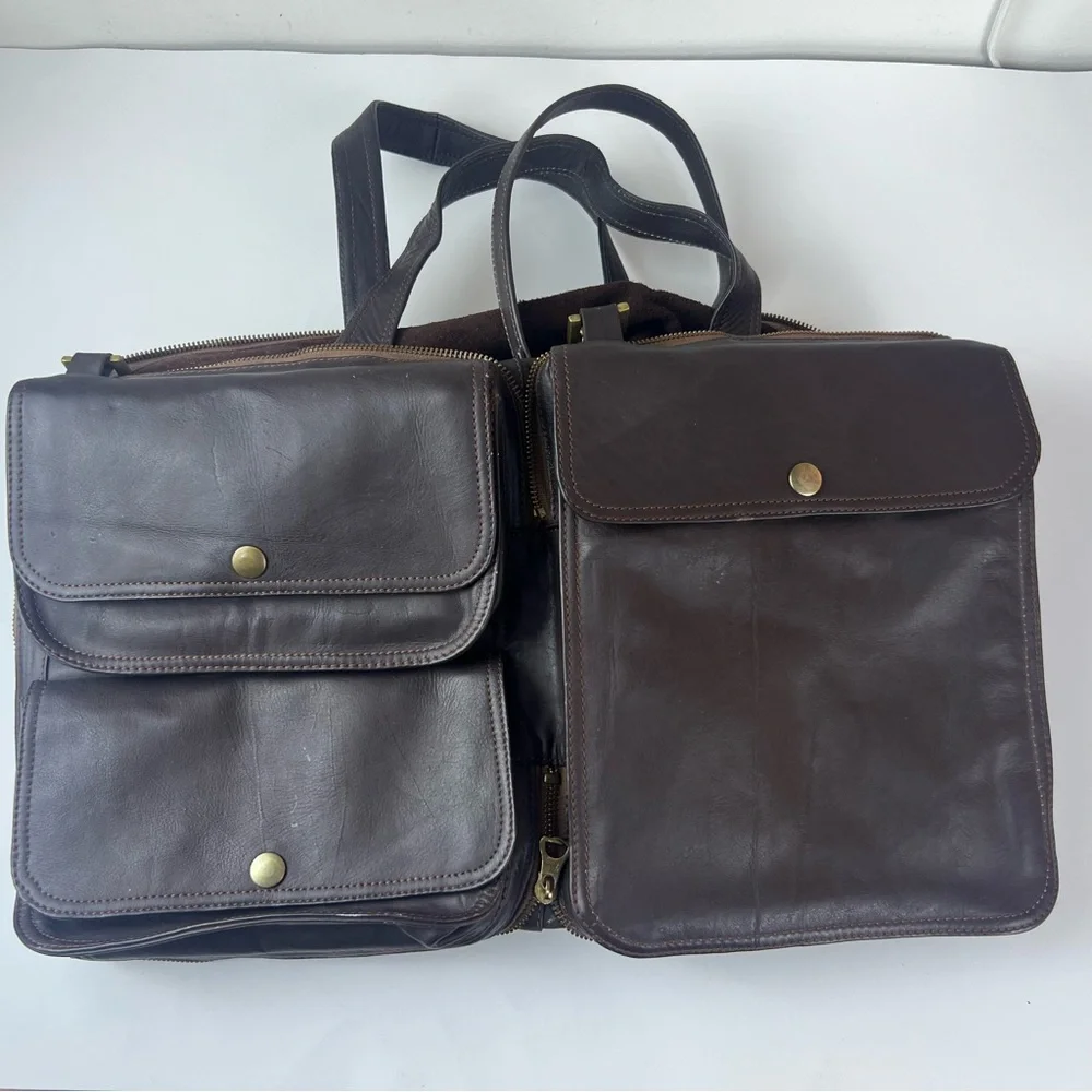 Vintage Men’s Brown Leather Convertible Travel Bag Briefcase Work Bag